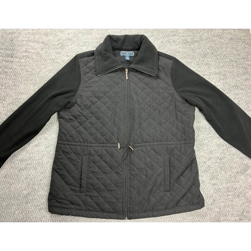 Karen Scott Sport Jacket Womens XL Black Quilted Fleece Full Zip Drawstring